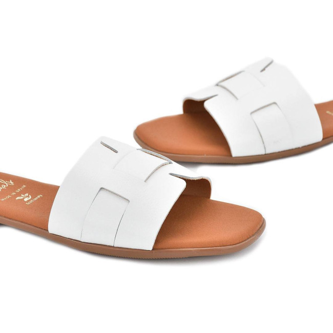 Дамски чехли от естествена кожа 5800 soft blanco